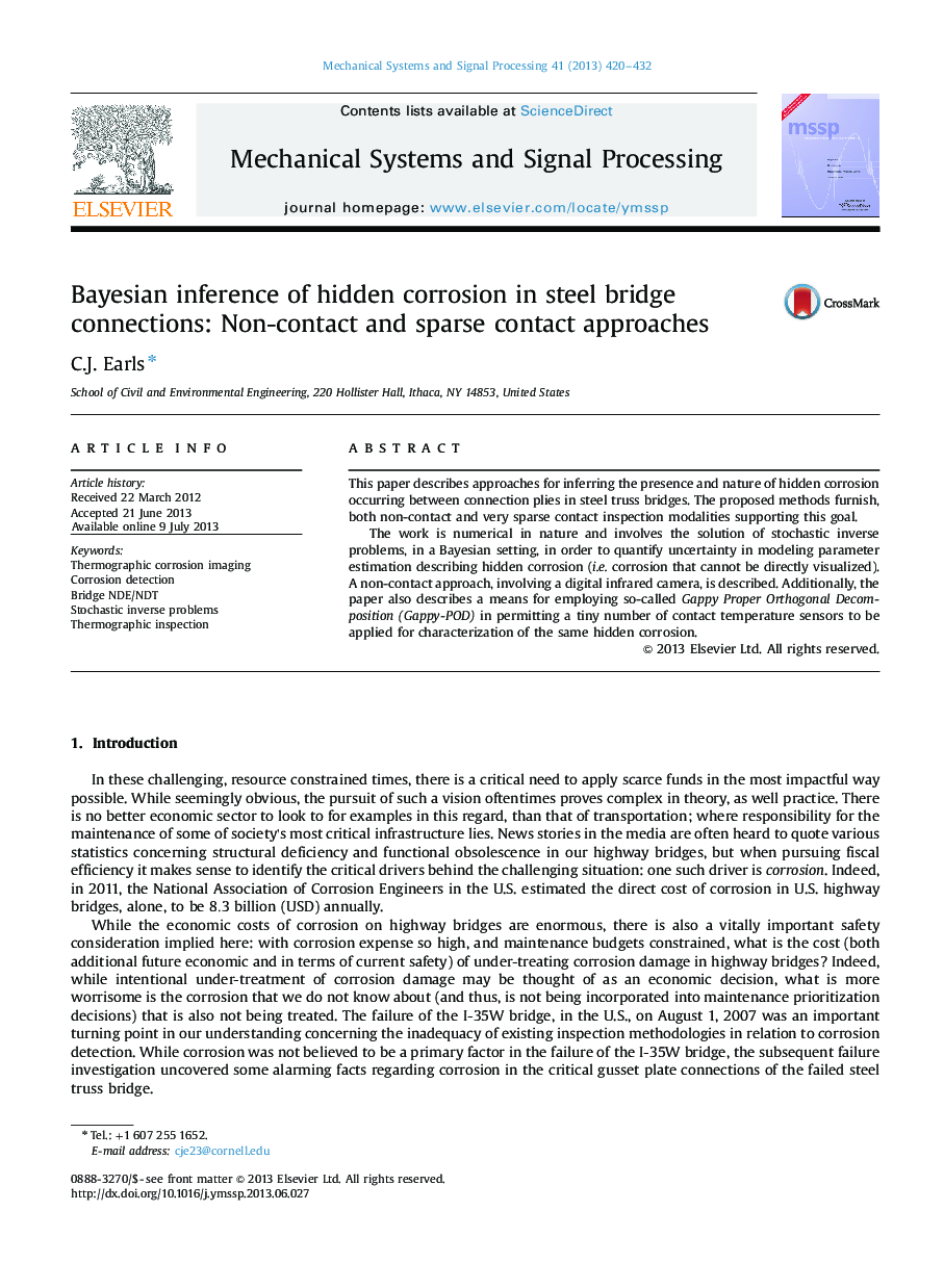 Bayesian inference of hidden corrosion in steel bridge connections: Non-contact and sparse contact approaches