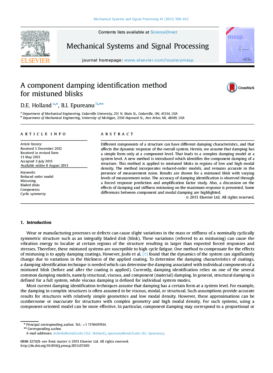 A component damping identification method for mistuned blisks