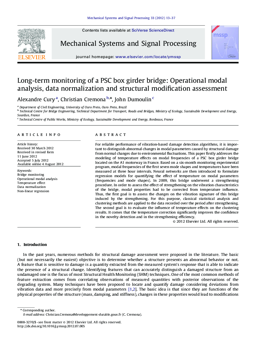 Long-term monitoring of a PSC box girder bridge: Operational modal analysis, data normalization and structural modification assessment