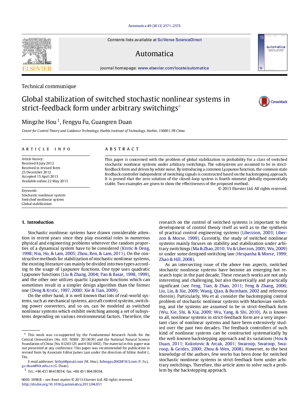 Global stabilization of switched stochastic nonlinear systems in strict-feedback form under arbitrary switchings 