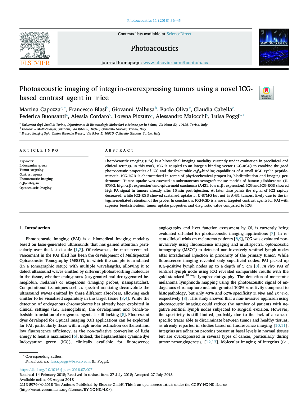 Photoacoustic imaging of integrin-overexpressing tumors using a novel ICG-based contrast agent in mice