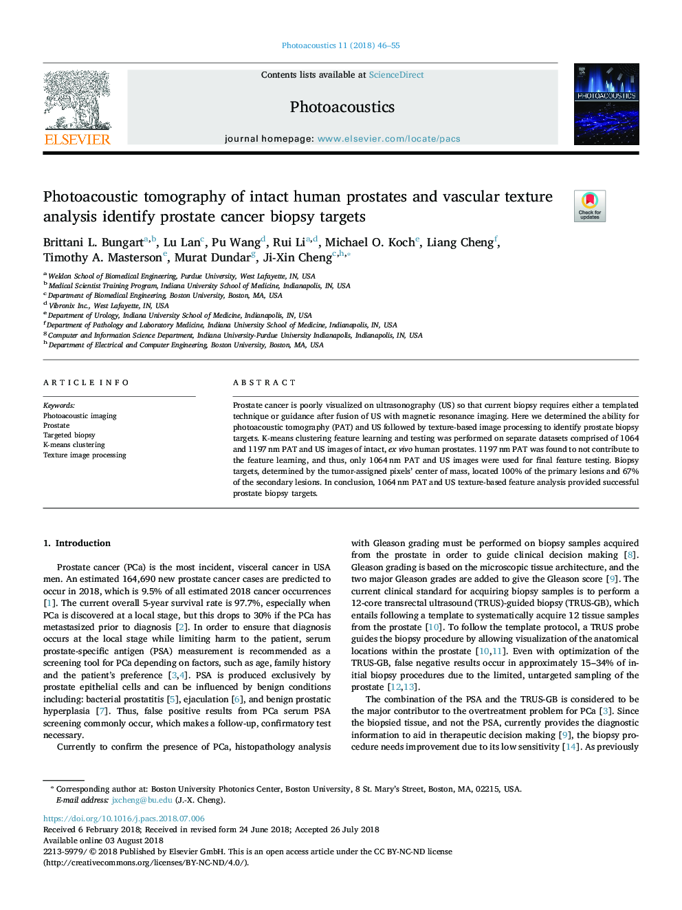 Photoacoustic tomography of intact human prostates and vascular texture analysis identify prostate cancer biopsy targets