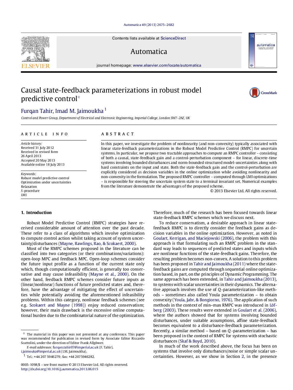 Causal state-feedback parameterizations in robust model predictive control 