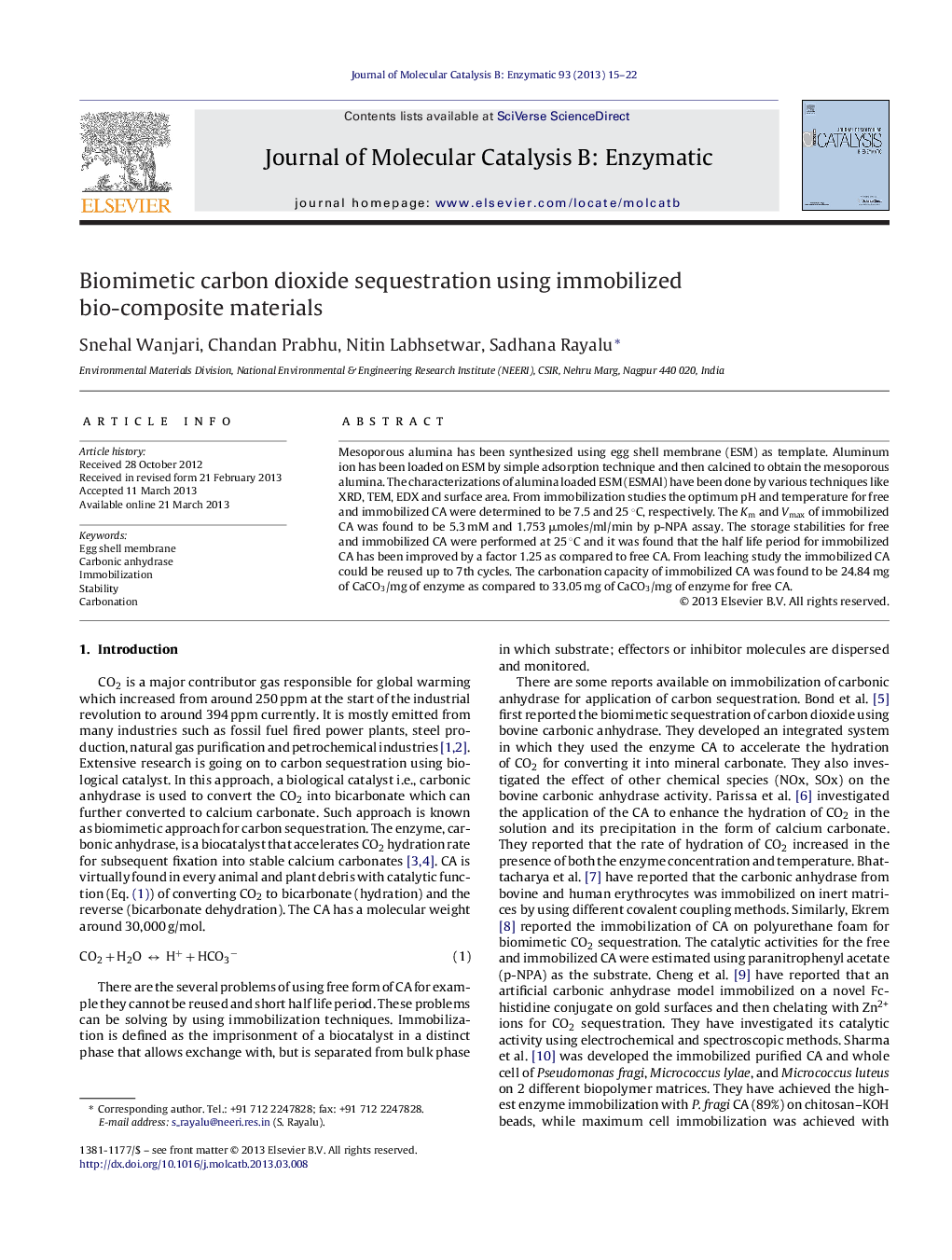 Biomimetic carbon dioxide sequestration using immobilized bio-composite materials