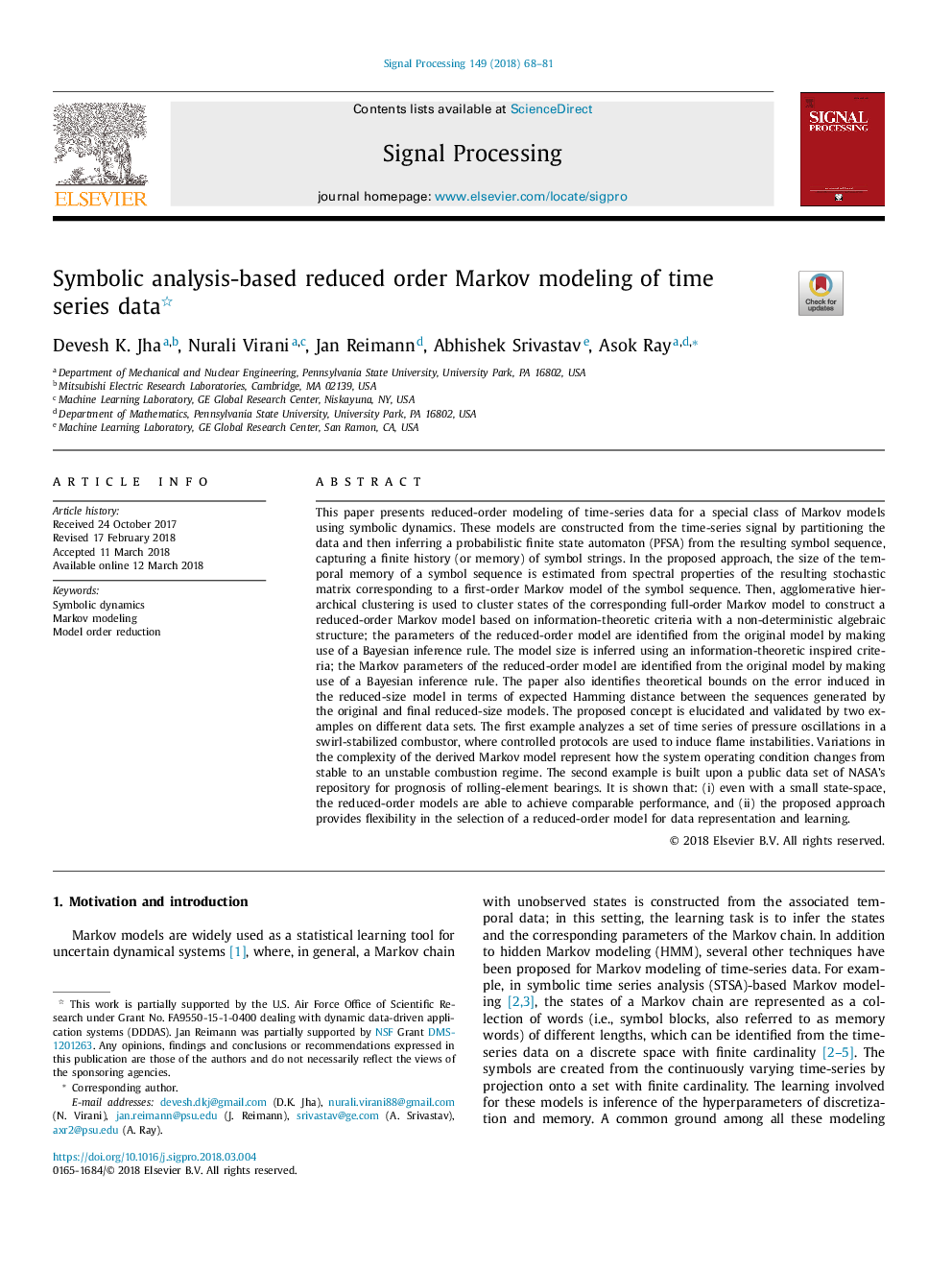 Symbolic analysis-based reduced order Markov modeling of time series data