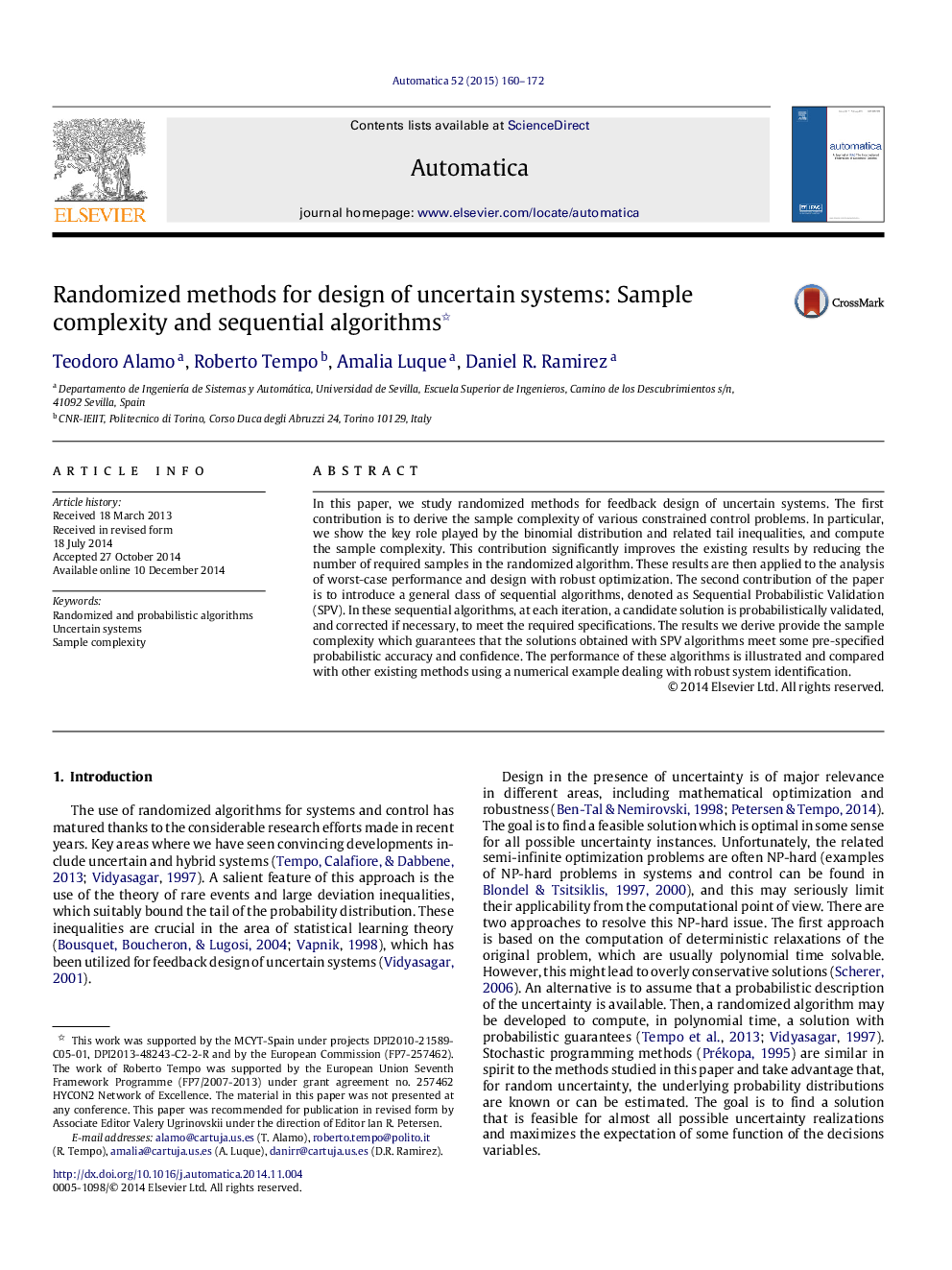 Randomized methods for design of uncertain systems: Sample complexity and sequential algorithms 