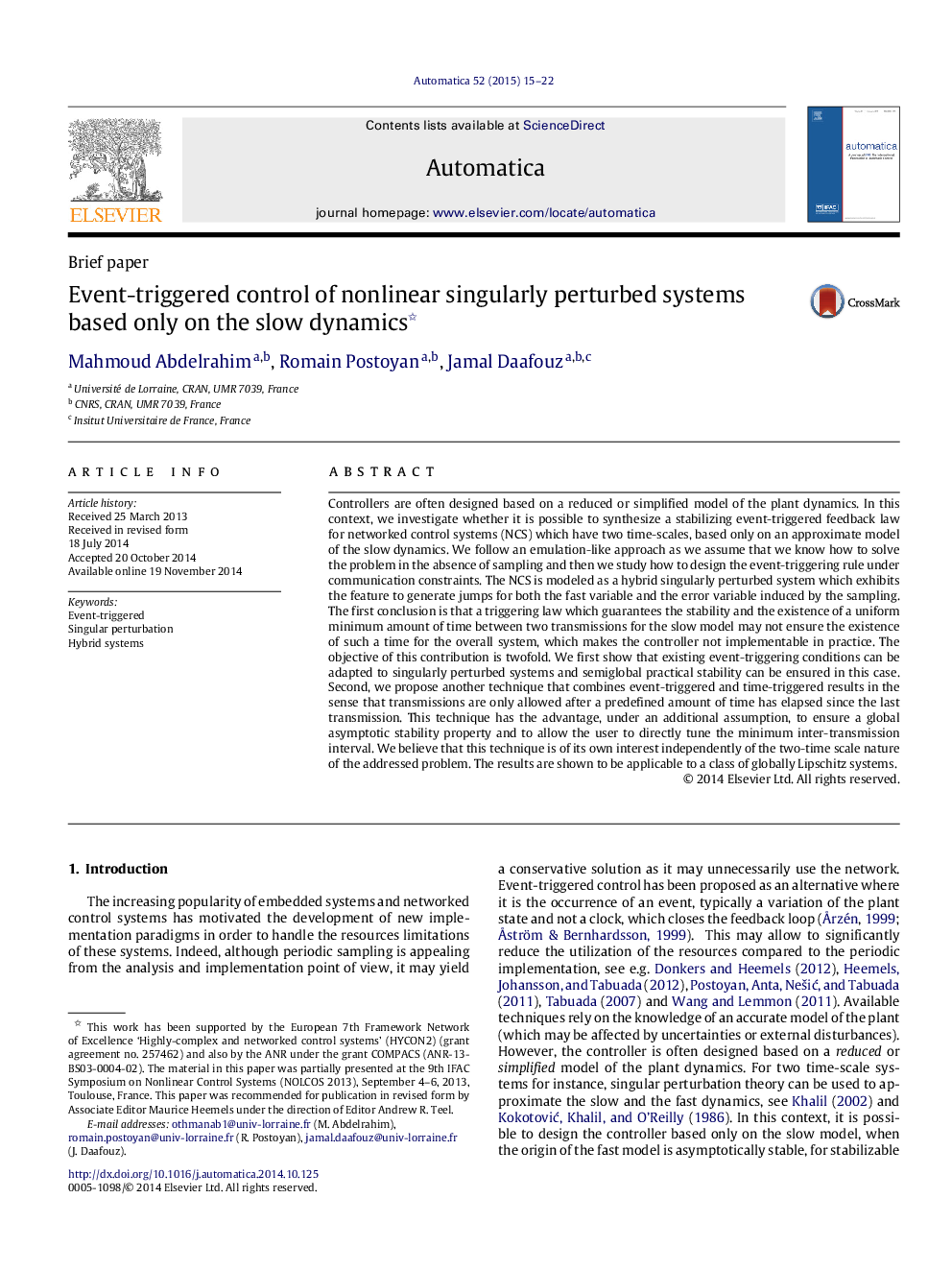 کنترل رویداد کنترل سیستم های منحصر به فرد تحریک پذیر مبتنی بر تنها بر روی دینامیک آهسته 