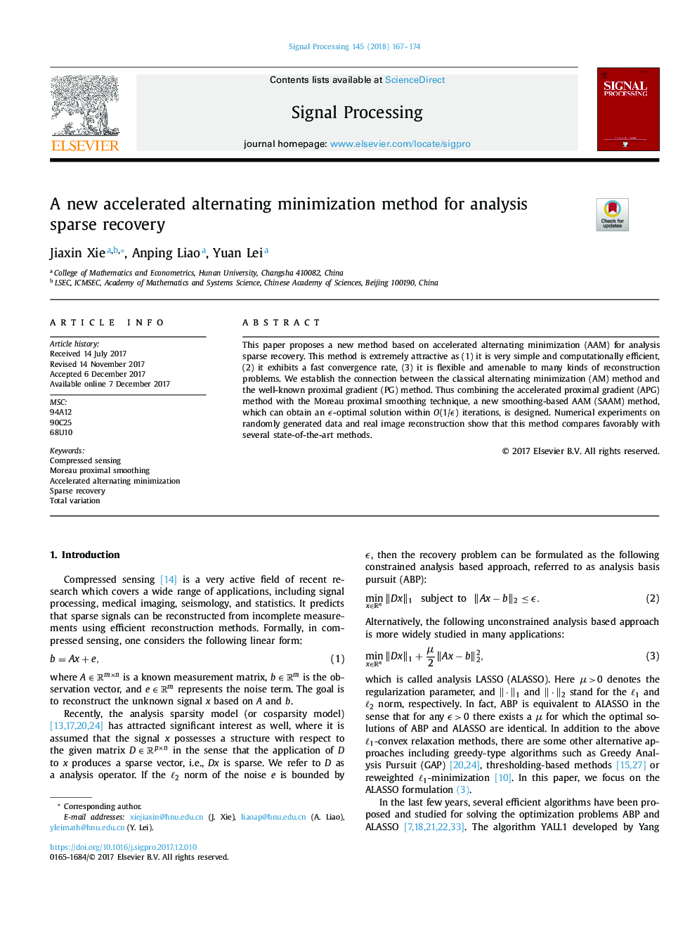 A new accelerated alternating minimization method for analysis sparse recovery