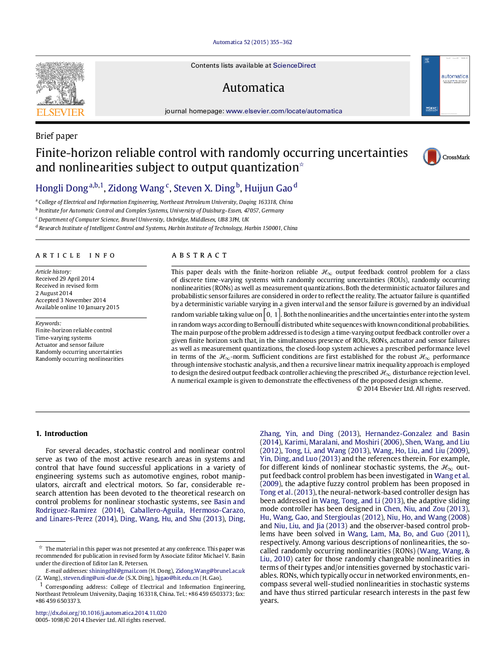 Finite-horizon reliable control with randomly occurring uncertainties and nonlinearities subject to output quantization 