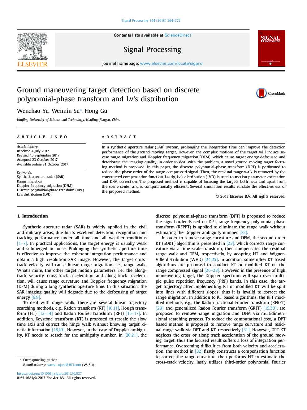 Ground maneuvering target detection based on discrete polynomial-phase transform and Lv's distribution