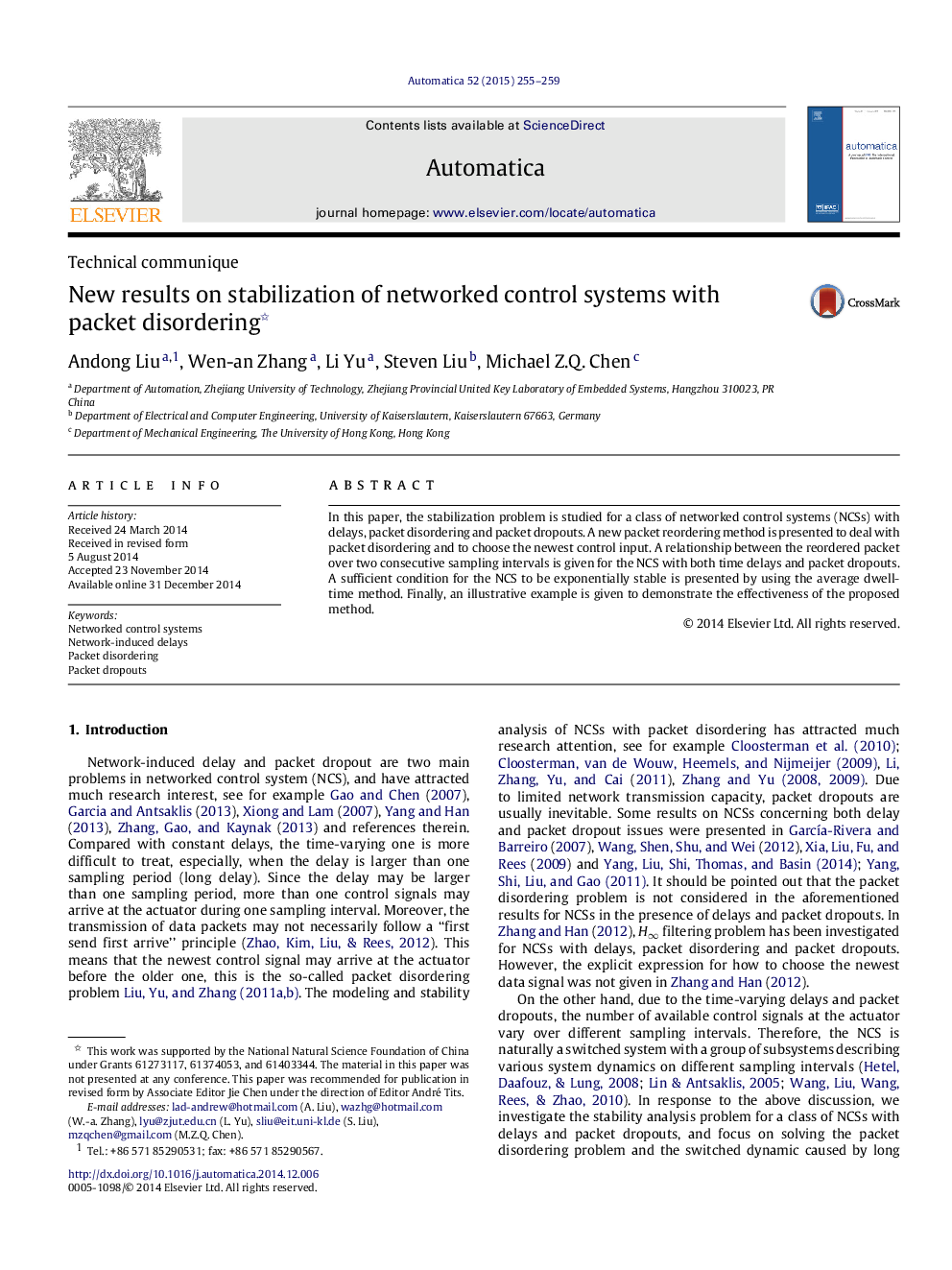 New results on stabilization of networked control systems with packet disordering 