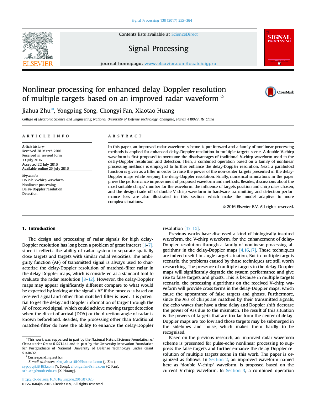 Nonlinear processing for enhanced delay-Doppler resolution of multiple targets based on an improved radar waveform