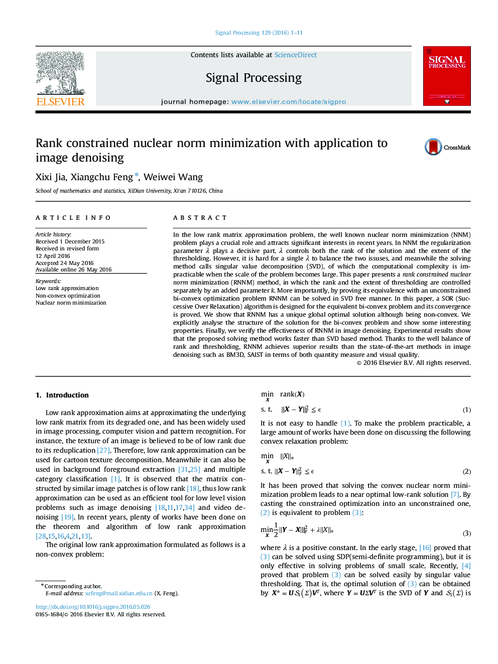 Rank constrained nuclear norm minimization with application to image denoising