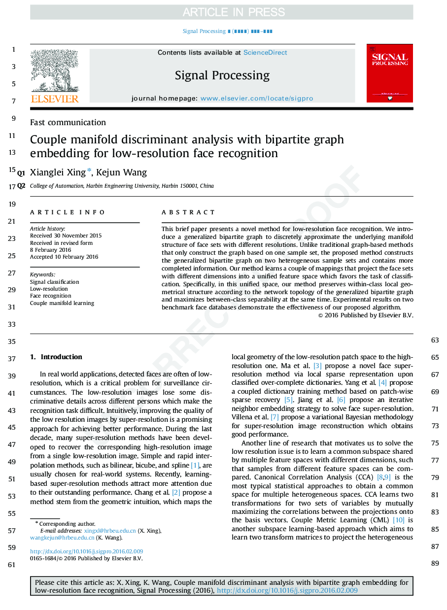 Couple manifold discriminant analysis with bipartite graph embedding for low-resolution face recognition