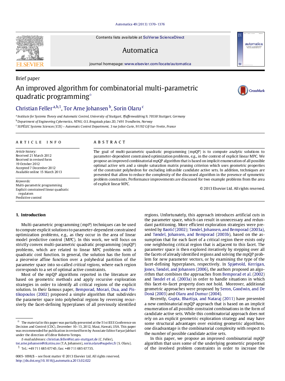 An improved algorithm for combinatorial multi-parametric quadratic programming 