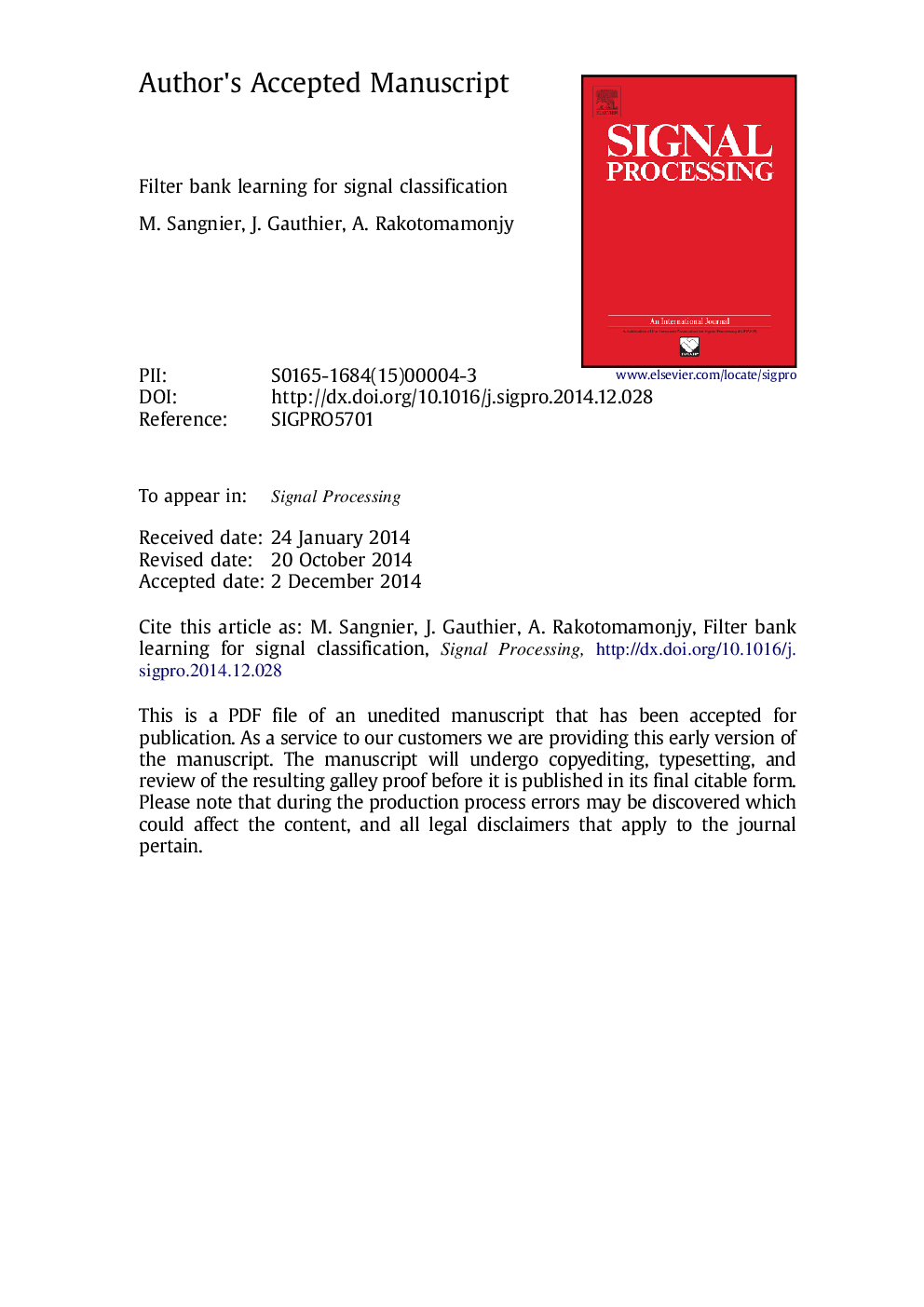 Filter bank learning for signal classification