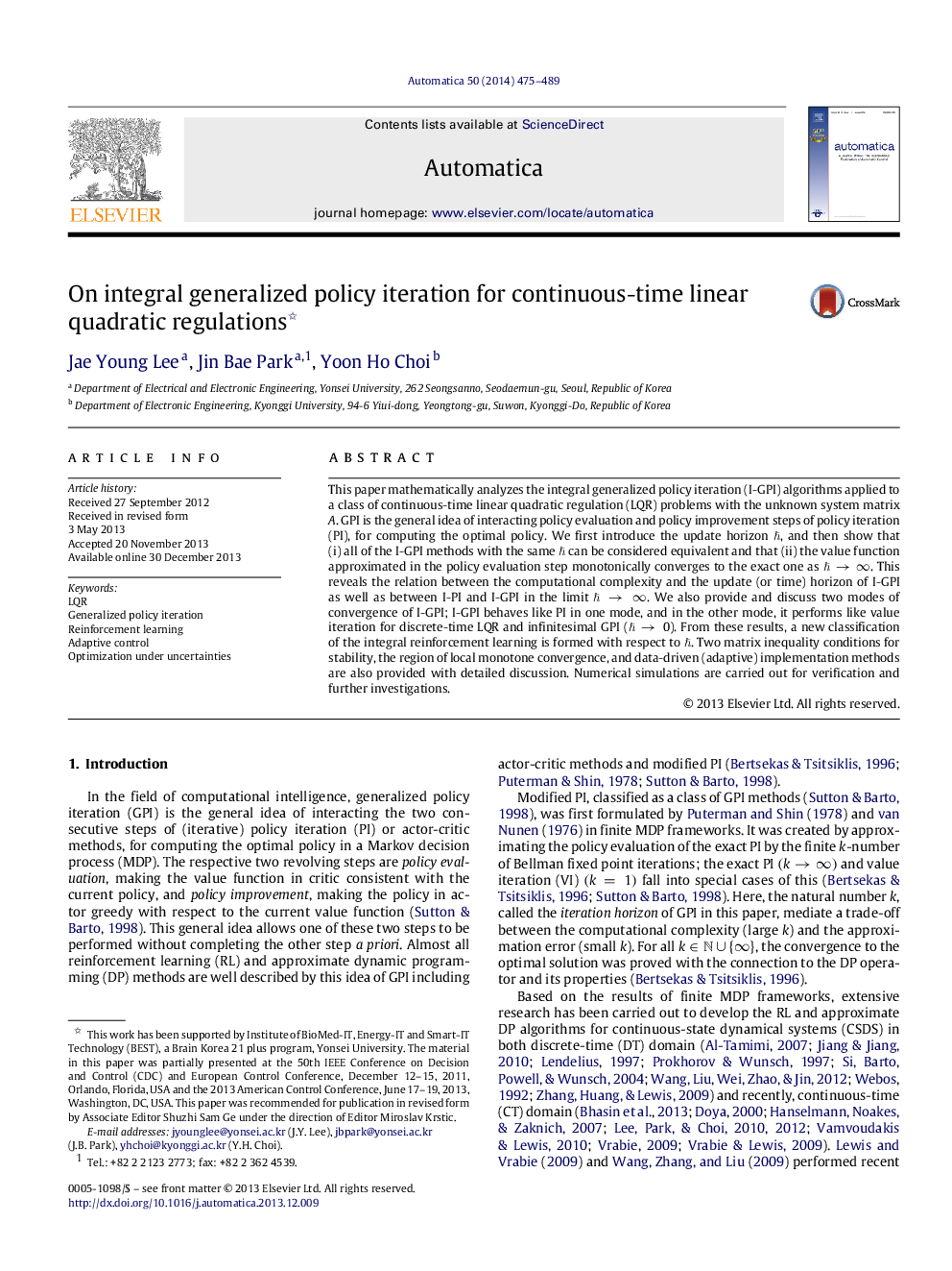 On integral generalized policy iteration for continuous-time linear quadratic regulations 