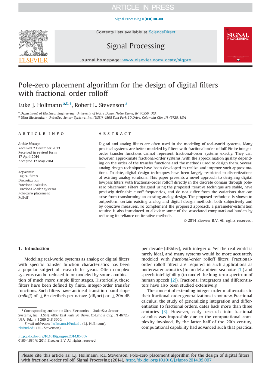 Pole-zero placement algorithm for the design of digital filters with fractional-order rolloff