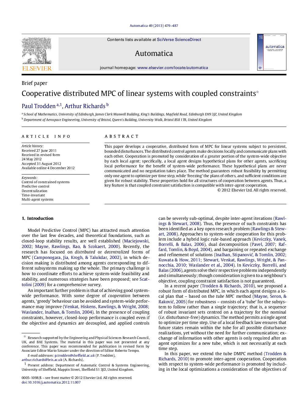 Cooperative distributed MPC of linear systems with coupled constraints 