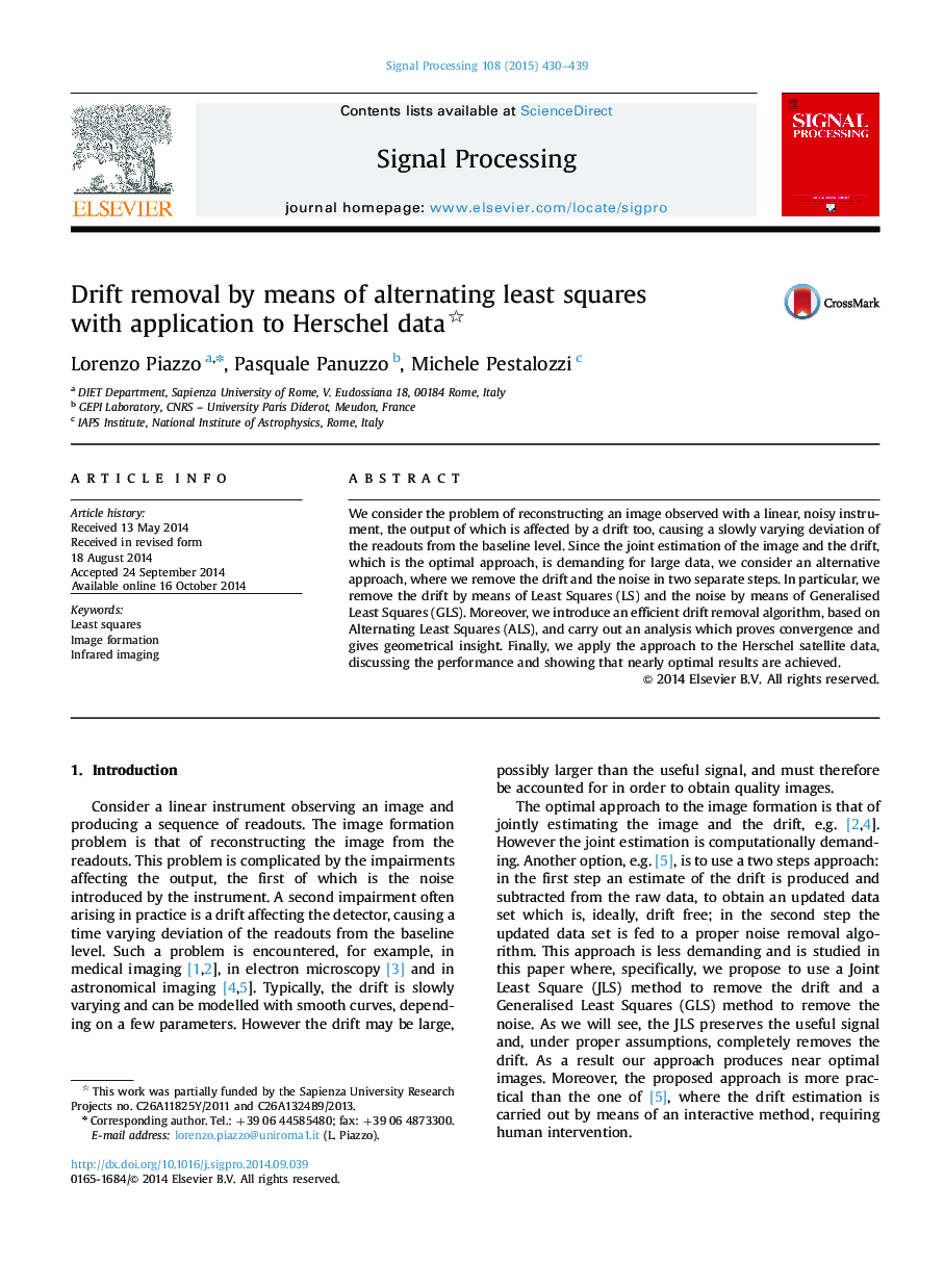 Drift removal by means of alternating least squares with application to Herschel data