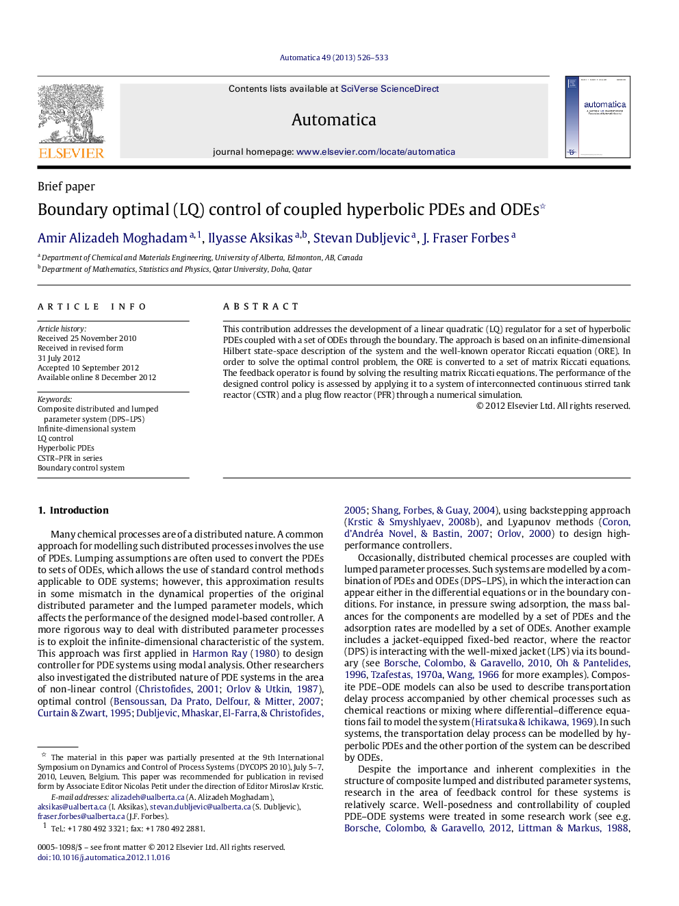 Boundary optimal (LQ) control of coupled hyperbolic PDEs and ODEs 