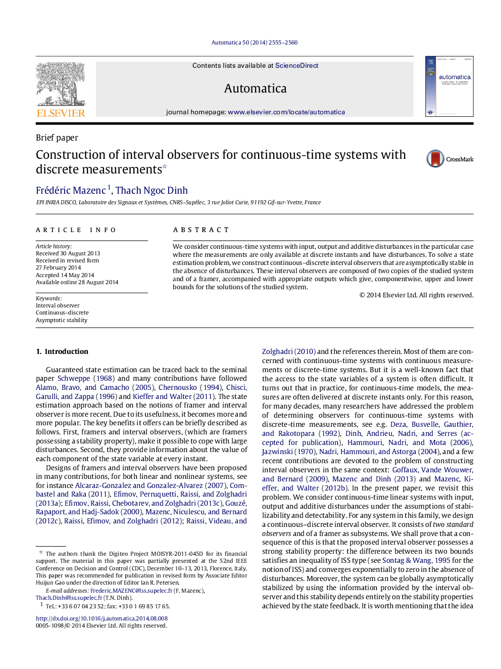 Construction of interval observers for continuous-time systems with discrete measurements 