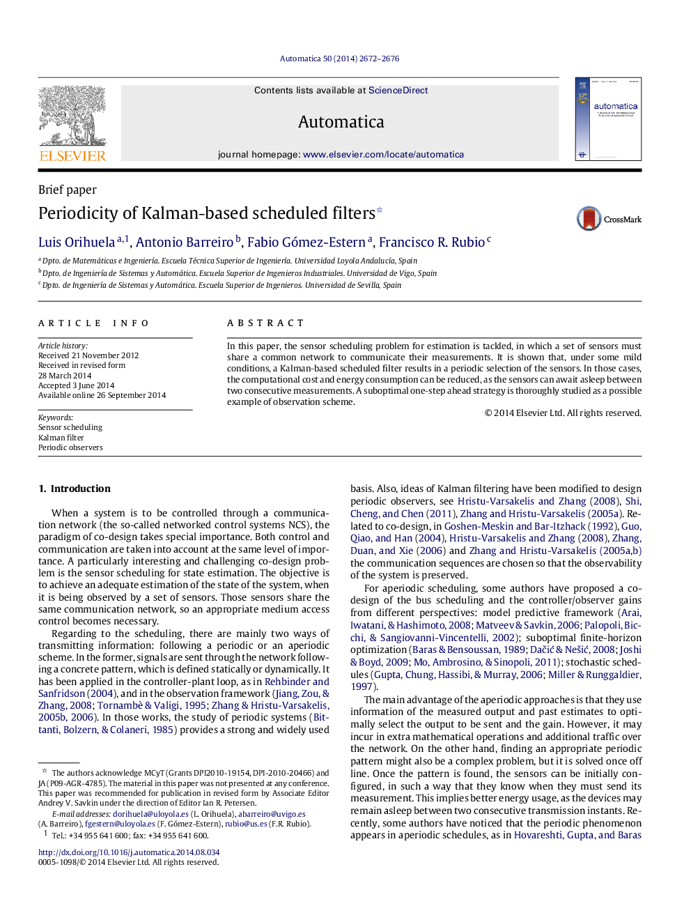 Periodicity of Kalman-based scheduled filters 