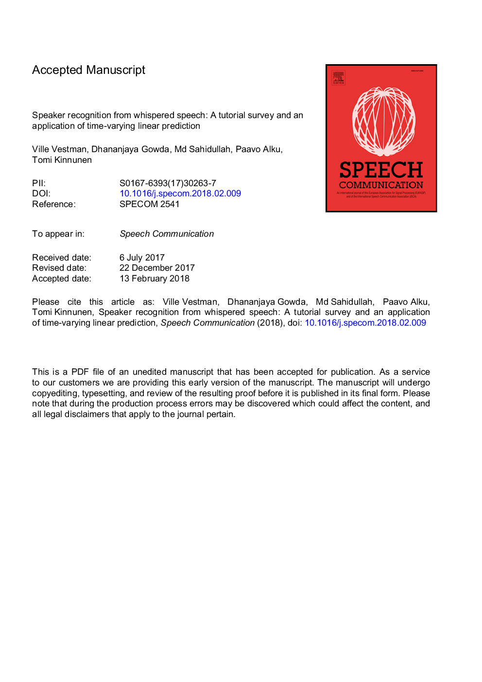 Speaker recognition from whispered speech: A tutorial survey and an application of time-varying linear prediction