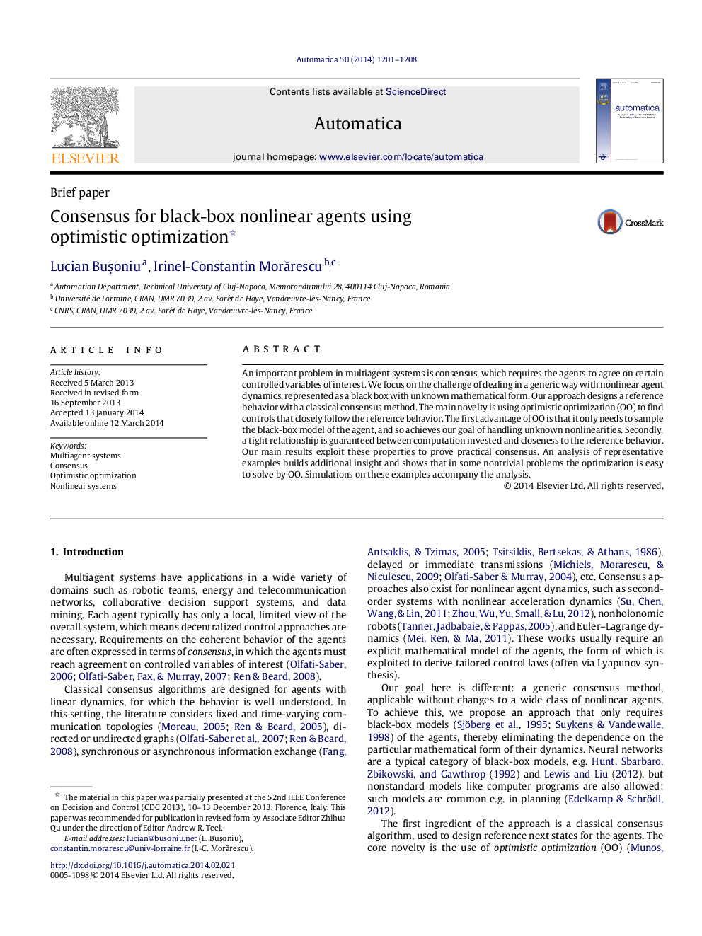 Consensus for black-box nonlinear agents using optimistic optimization 