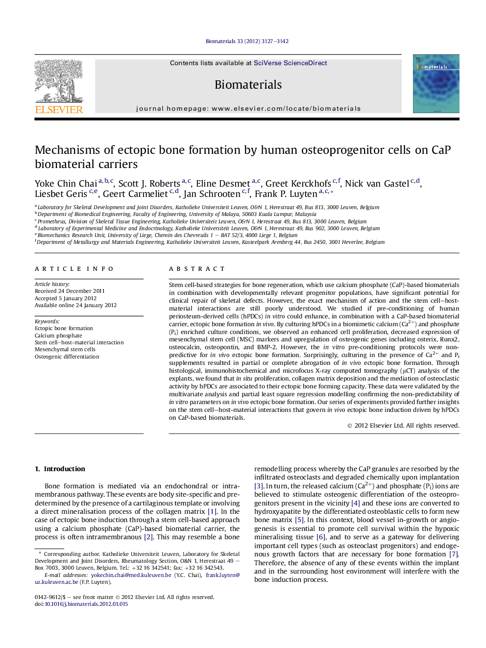 Mechanisms of ectopic bone formation by human osteoprogenitor cells on CaP biomaterial carriers