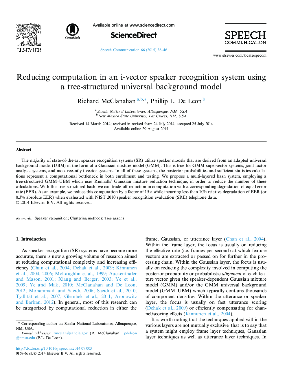 Reducing computation in an i-vector speaker recognition system using a tree-structured universal background model