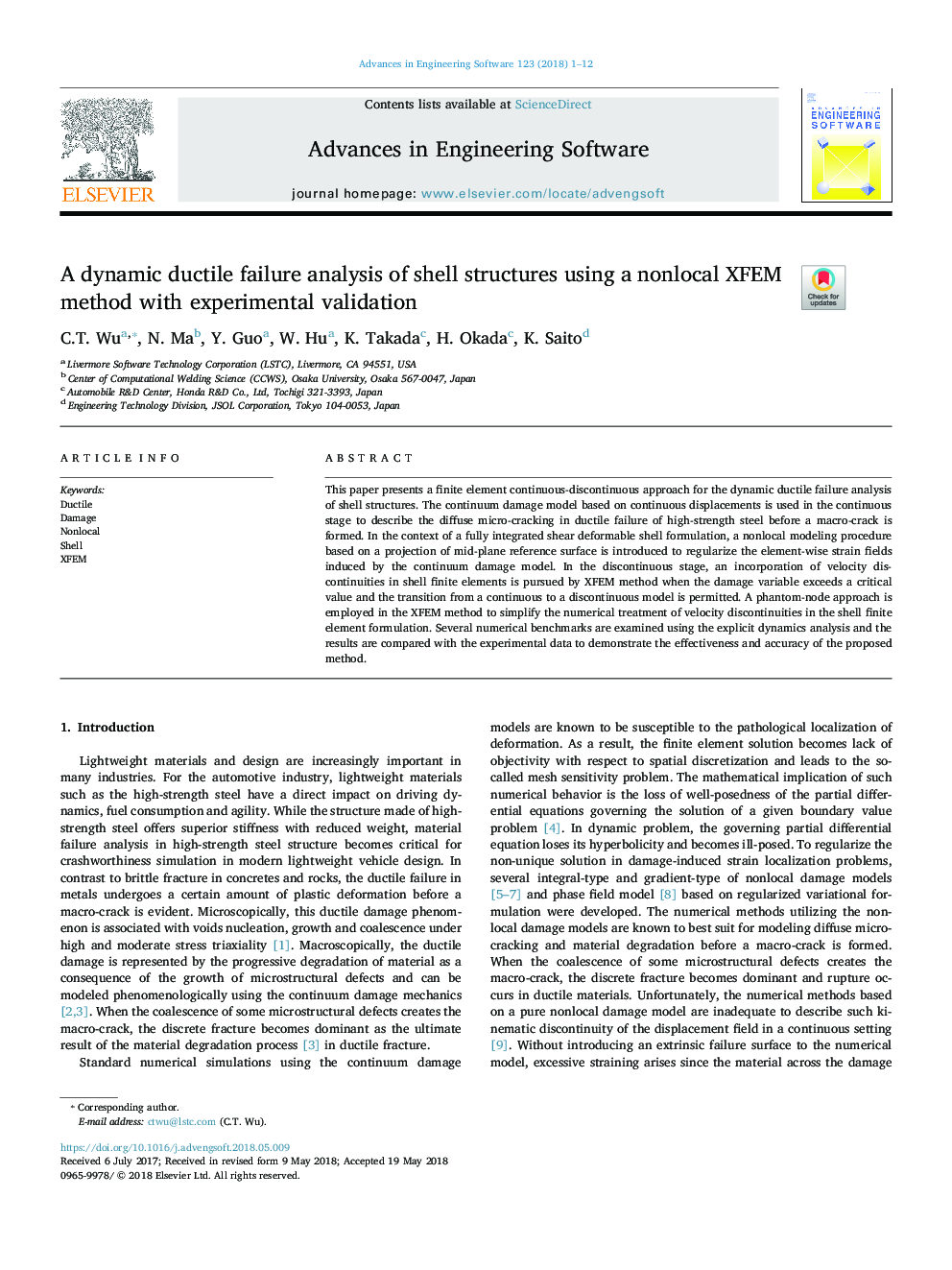 A dynamic ductile failure analysis of shell structures using a nonlocal XFEM method with experimental validation