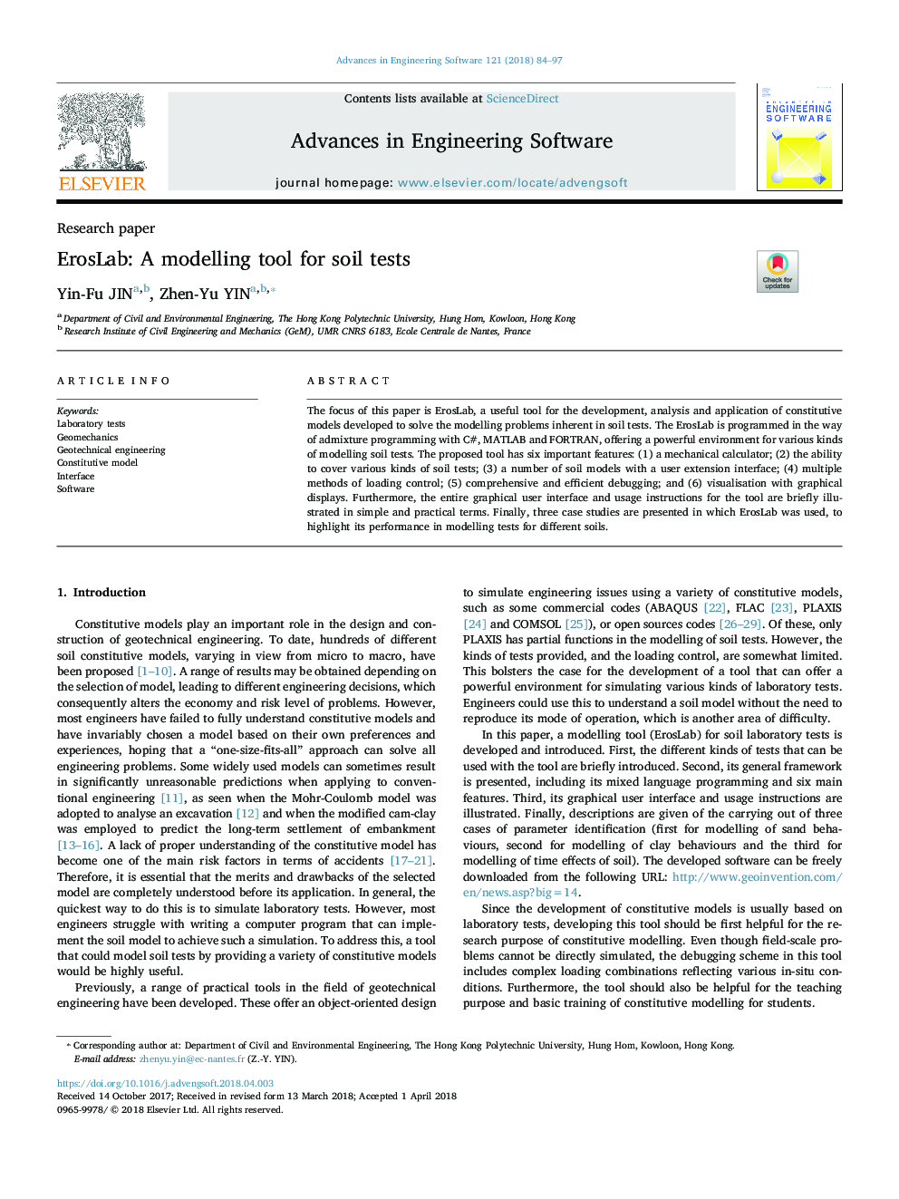 ErosLab: A modelling tool for soil tests