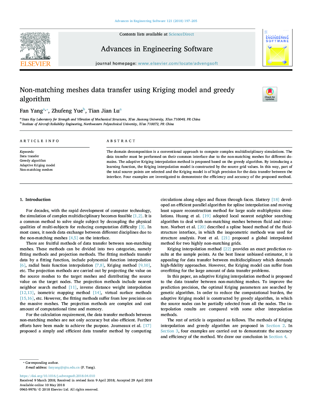 Non-matching meshes data transfer using Kriging model and greedy algorithm