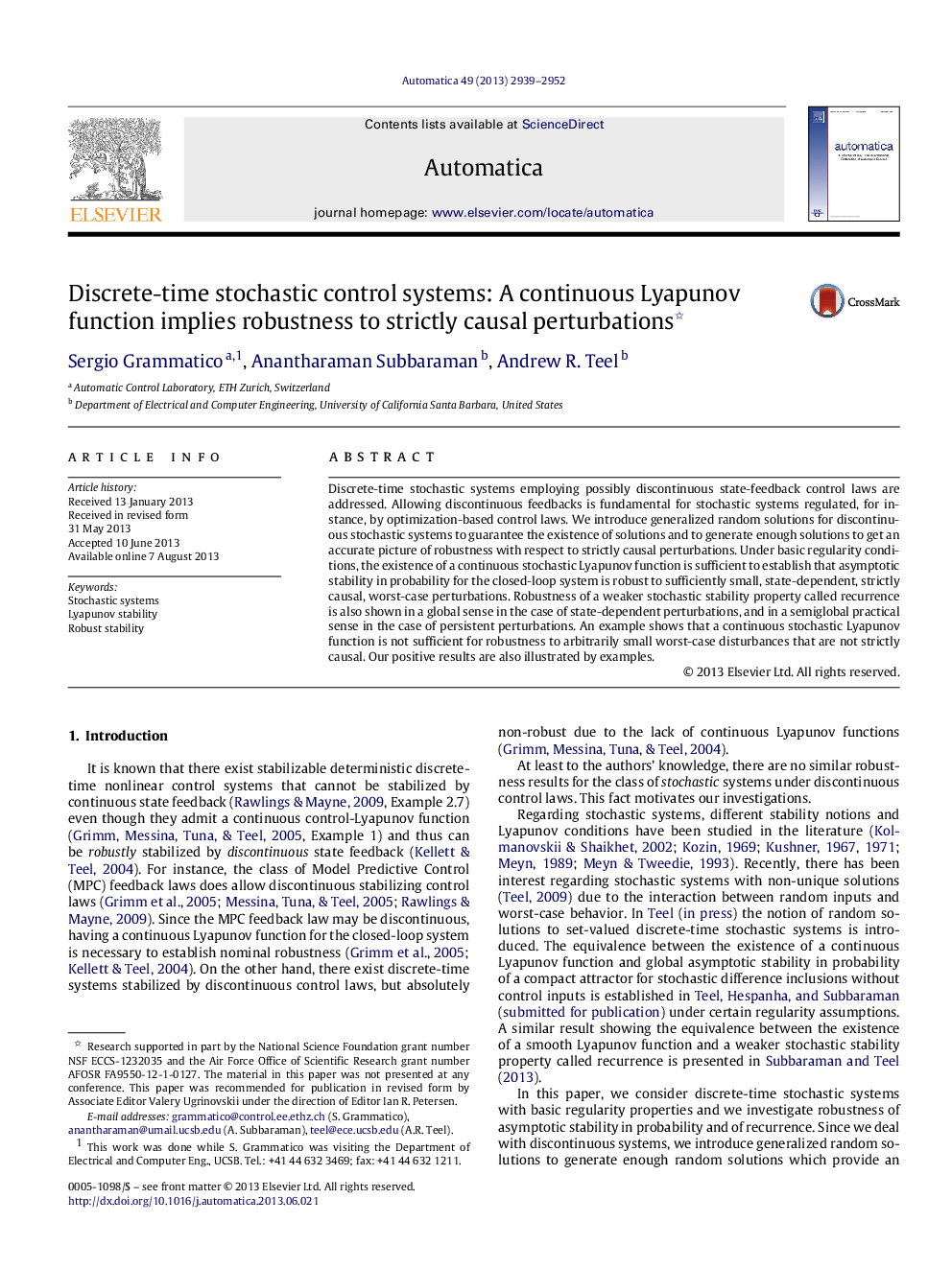 Discrete-time stochastic control systems: A continuous Lyapunov function implies robustness to strictly causal perturbations 