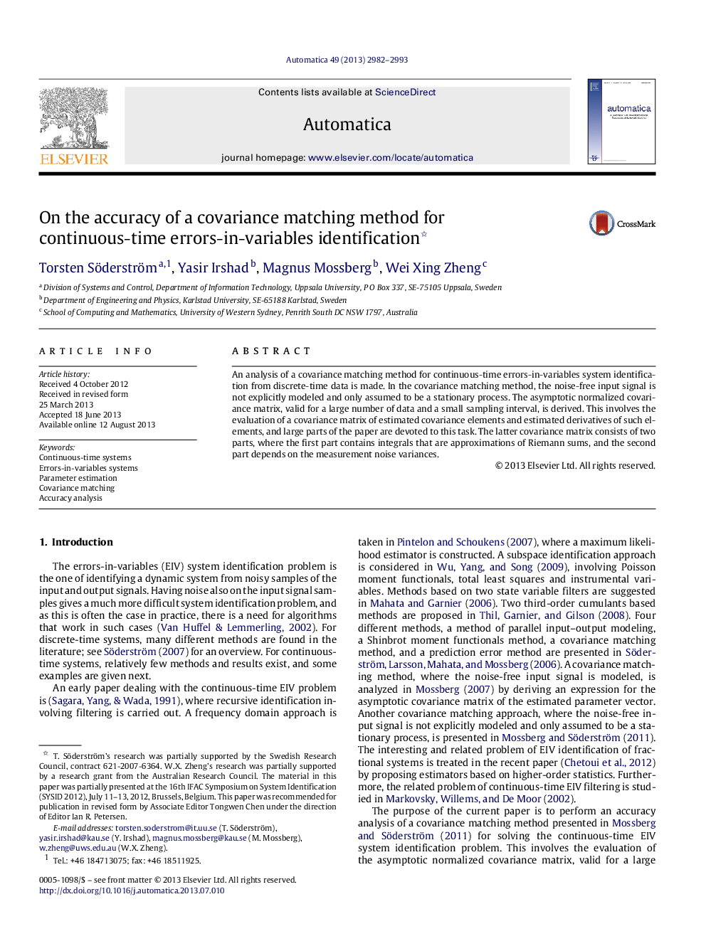 On the accuracy of a covariance matching method for continuous-time errors-in-variables identification 