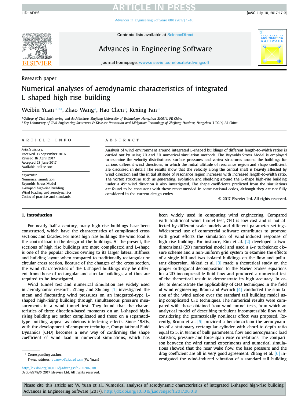 Numerical analyses of aerodynamic characteristics of integrated L-shaped high-rise building