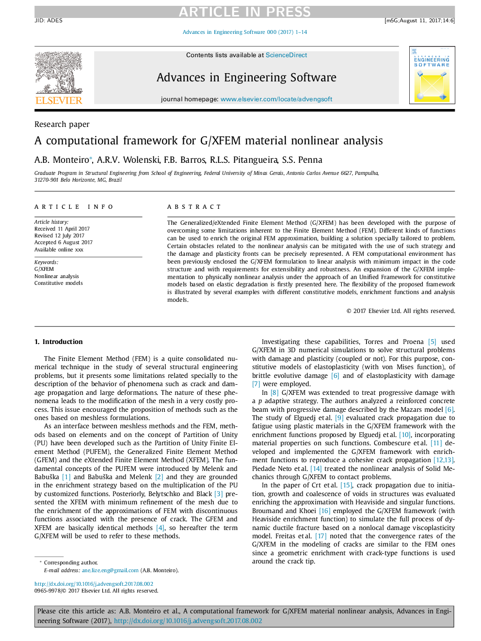 A computational framework for G/XFEM material nonlinear analysis