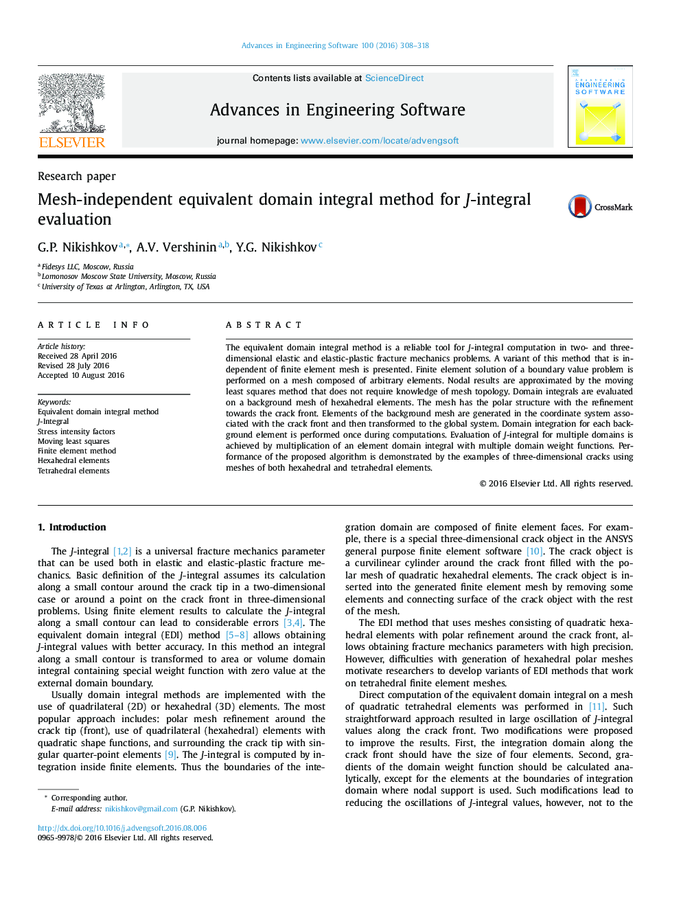 Mesh-independent equivalent domain integral method for J-integral evaluation