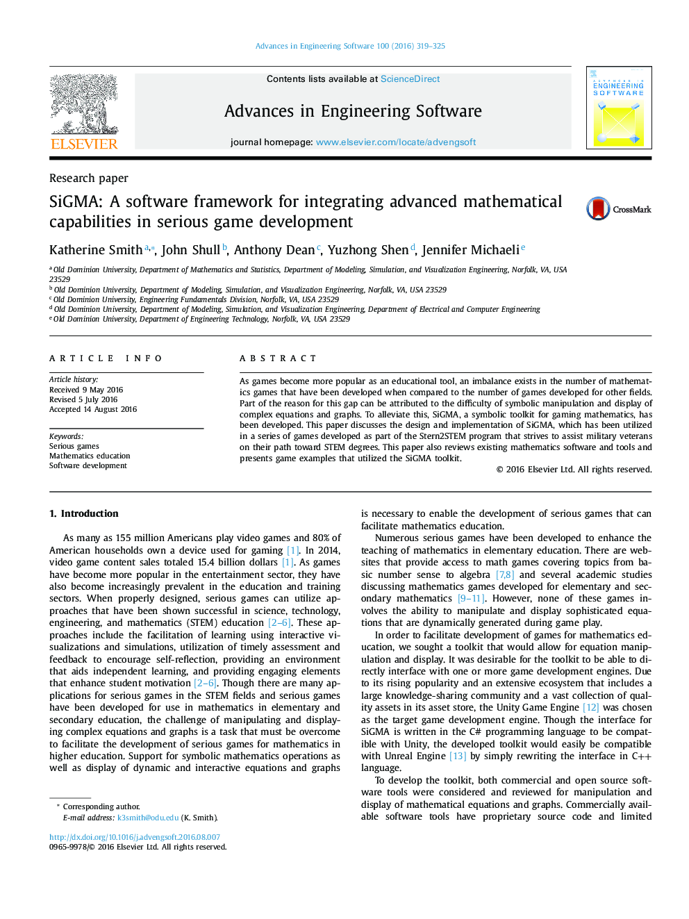 SiGMA: A software framework for integrating advanced mathematical capabilities in serious game development