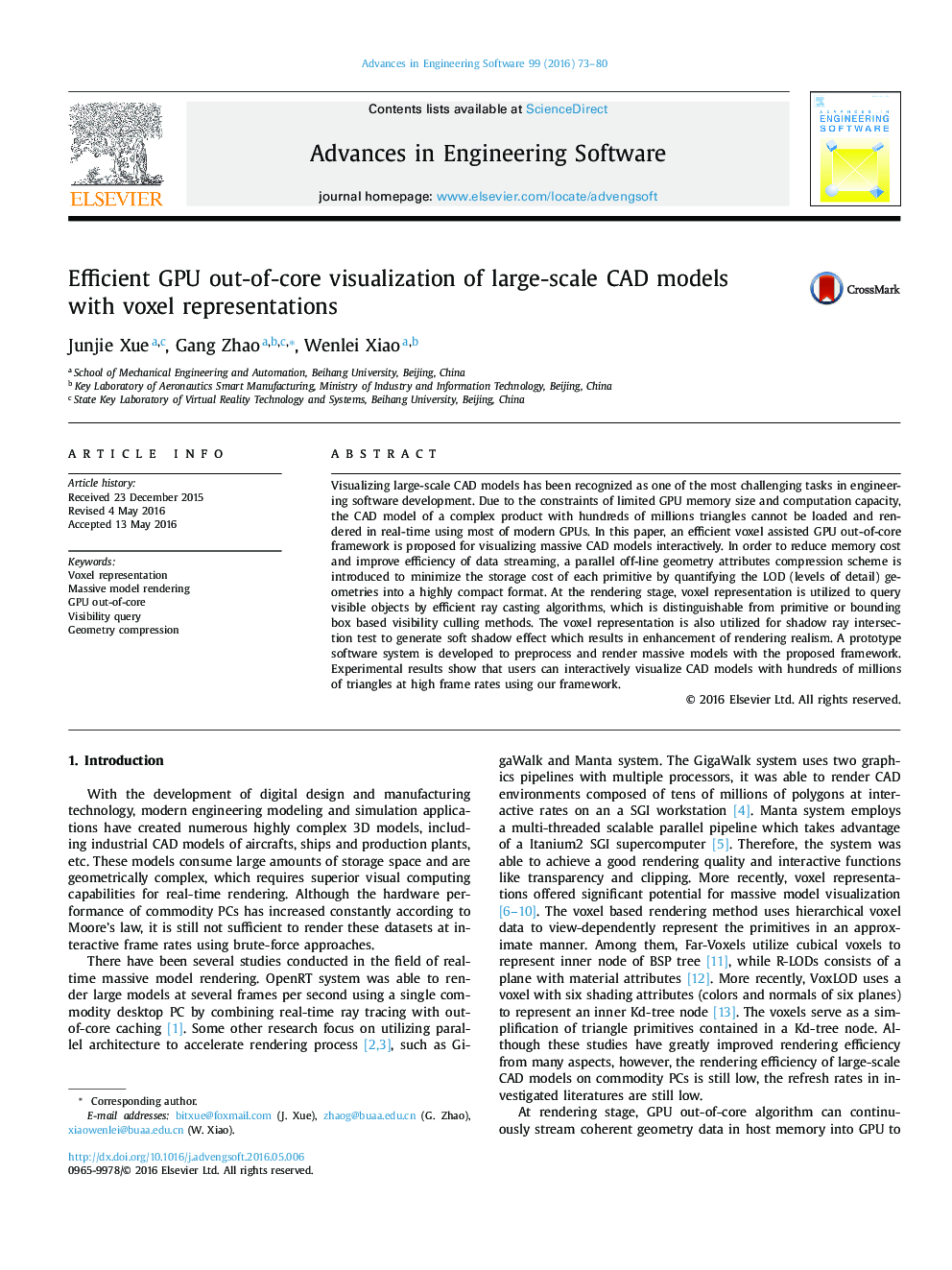 Efficient GPU out-of-core visualization of large-scale CAD models with voxel representations