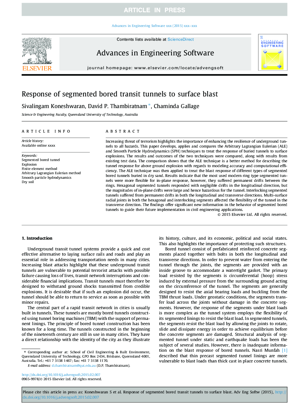 Response of segmented bored transit tunnels to surface blast