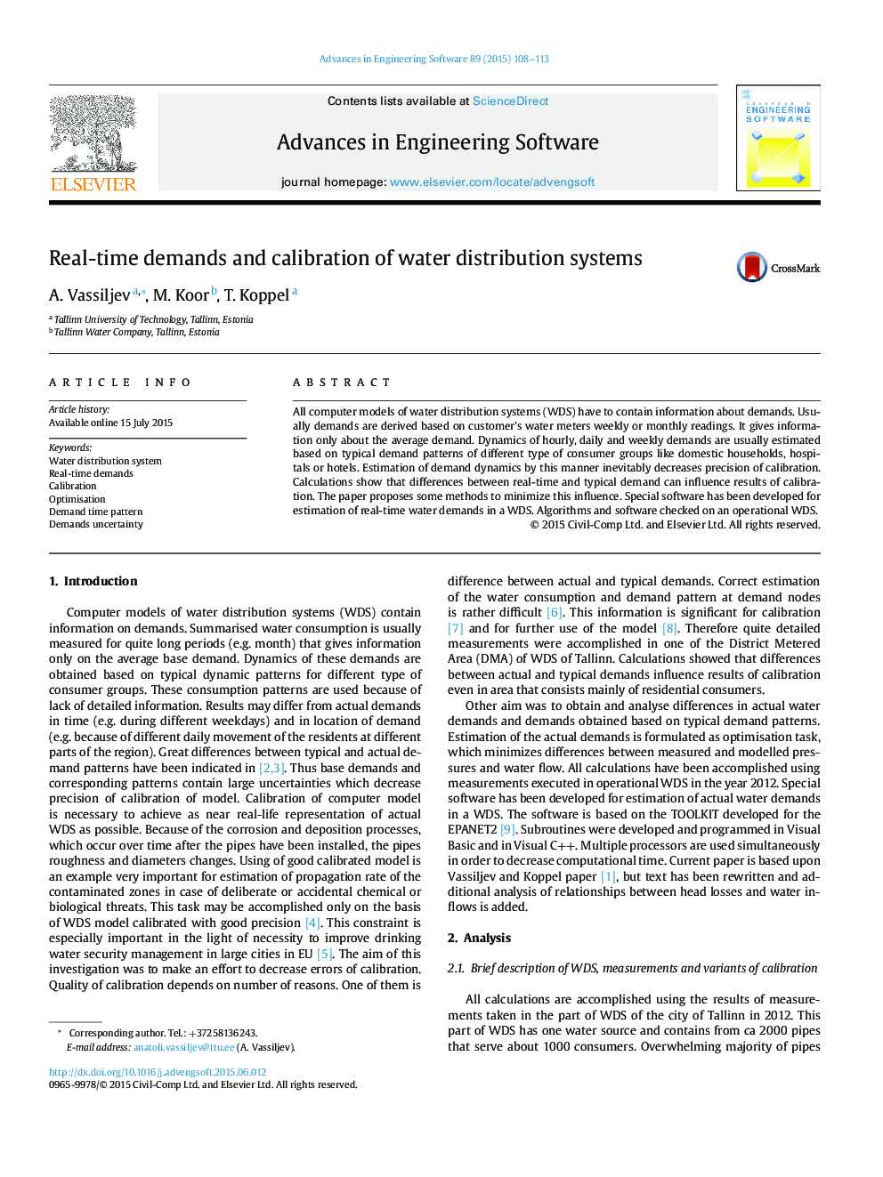 Real-time demands and calibration of water distribution systems
