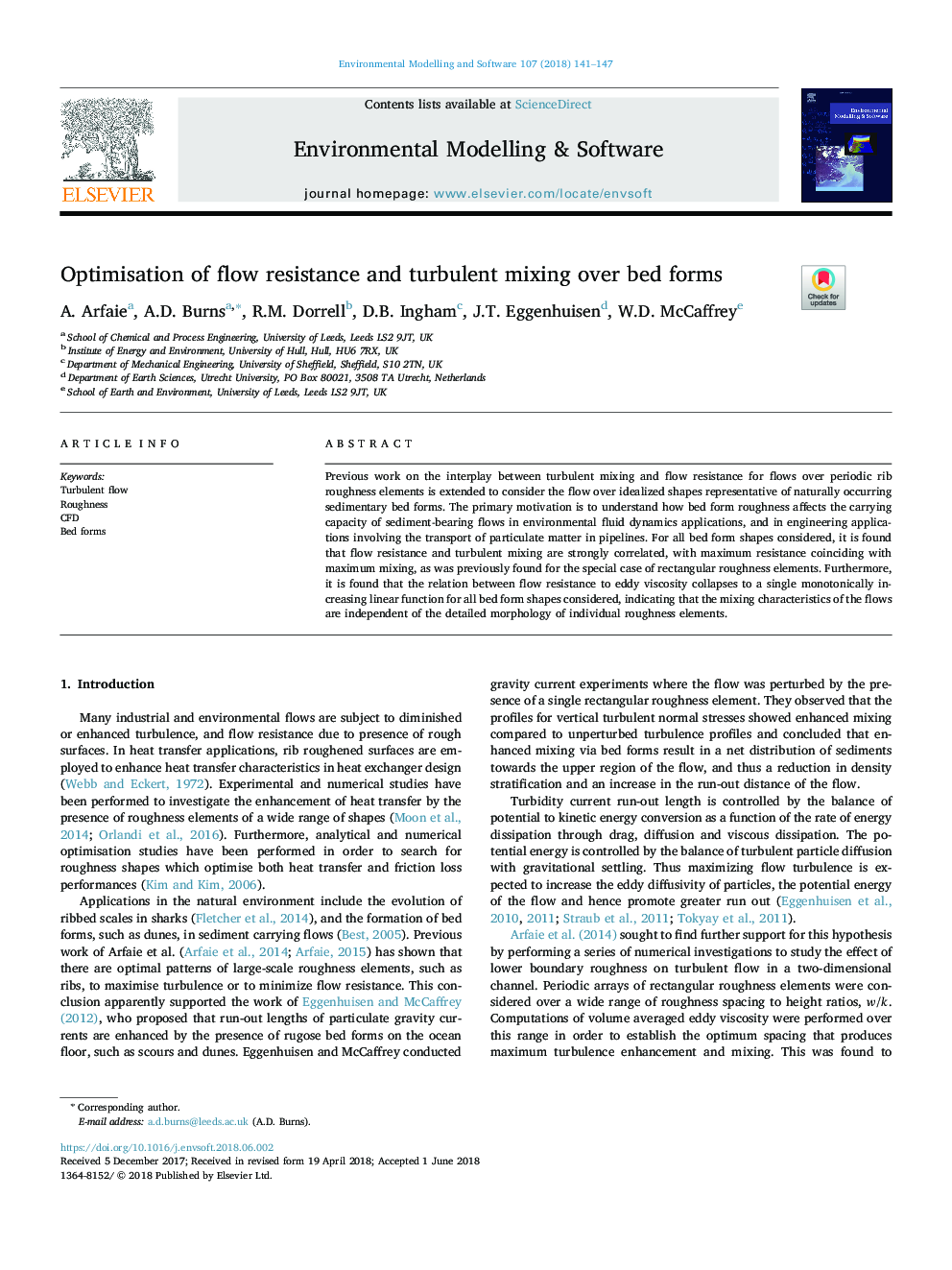 Optimisation of flow resistance and turbulent mixing over bed forms