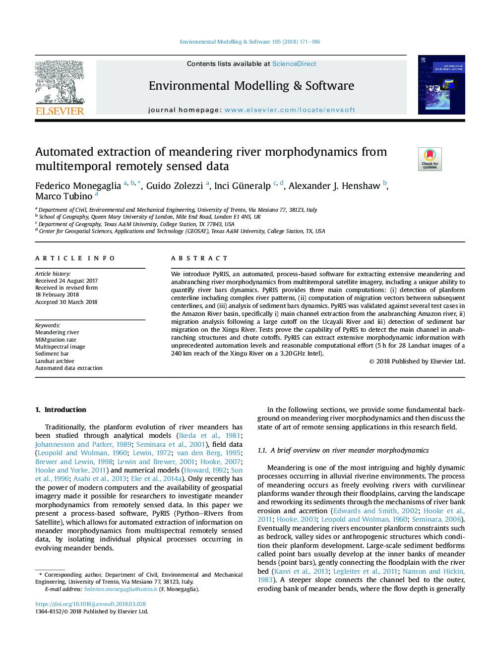 Automated extraction of meandering river morphodynamics from multitemporal remotely sensed data