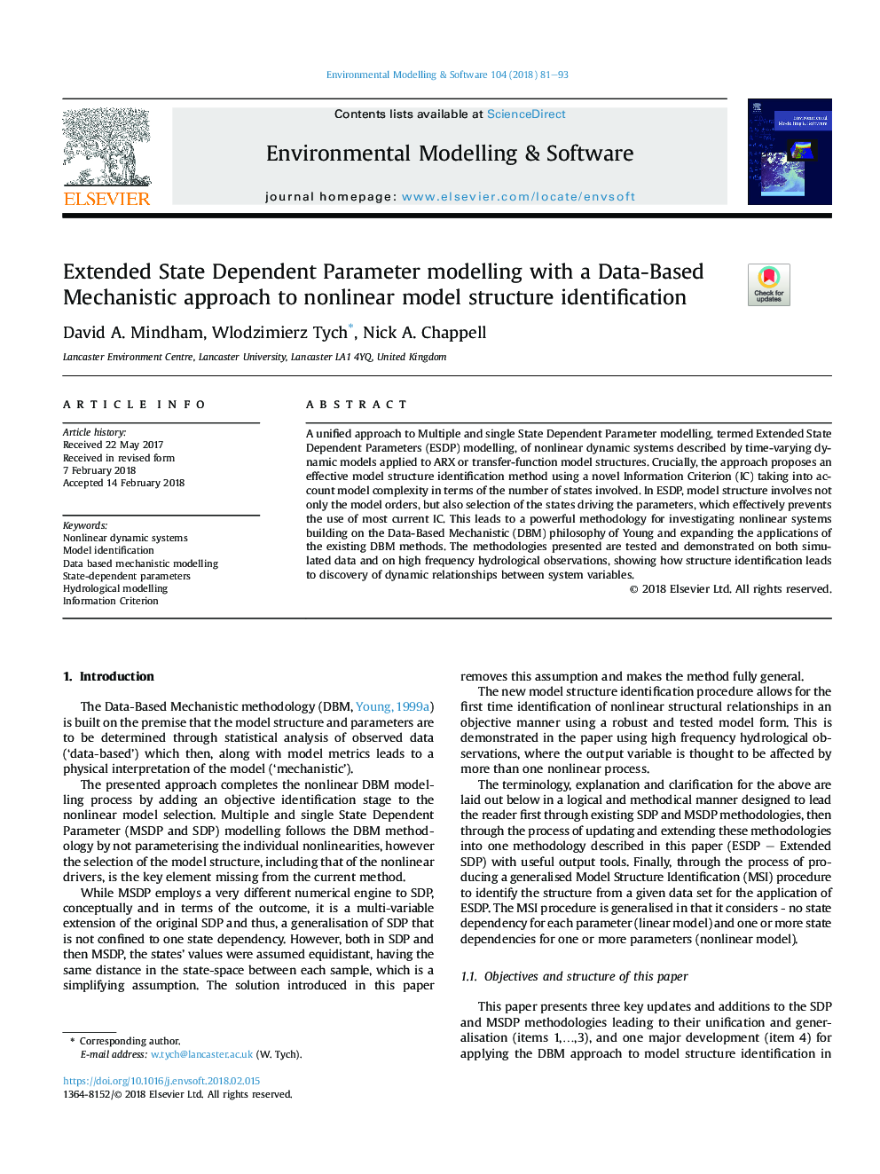 Extended State Dependent Parameter modelling with a Data-Based Mechanistic approach to nonlinear model structure identification