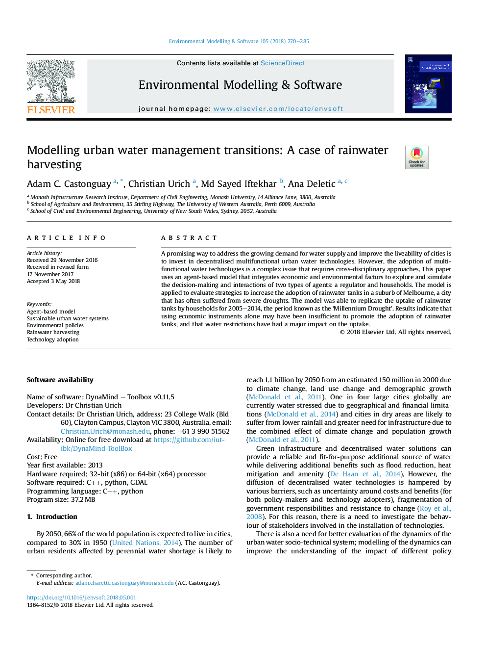 Modelling urban water management transitions: A case of rainwater harvesting