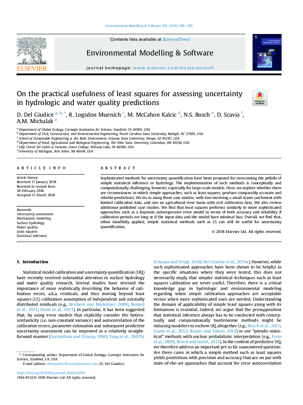 در مورد کاربرد مفید ترین مربعات برای ارزیابی عدم قطعیت در پیش بینی های هیدرولوژیکی و کیفیت آب 