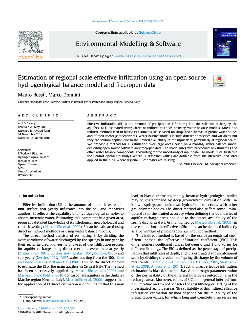 Estimation of regional scale effective infiltration using an open source hydrogeological balance model and free/open data