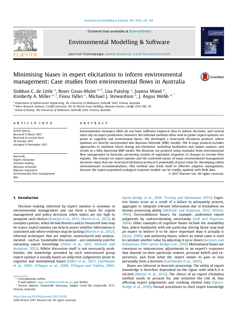 Minimising biases in expert elicitations to inform environmental management: Case studies from environmental flows in Australia